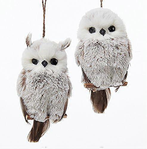 1 Set 2 Assorted Brown And White Owl Ornaments,white, grey,2024 Ping