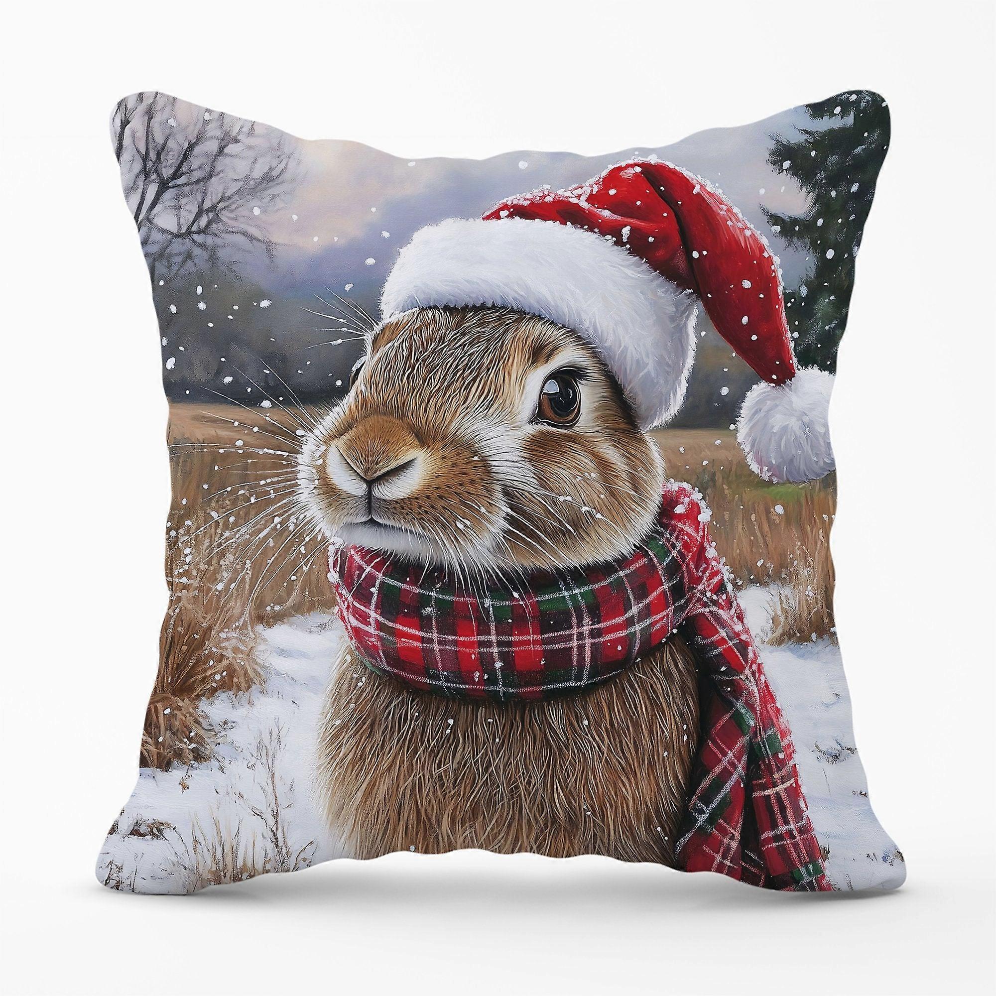 Snowy Christmas Brown Rabbit Cushion