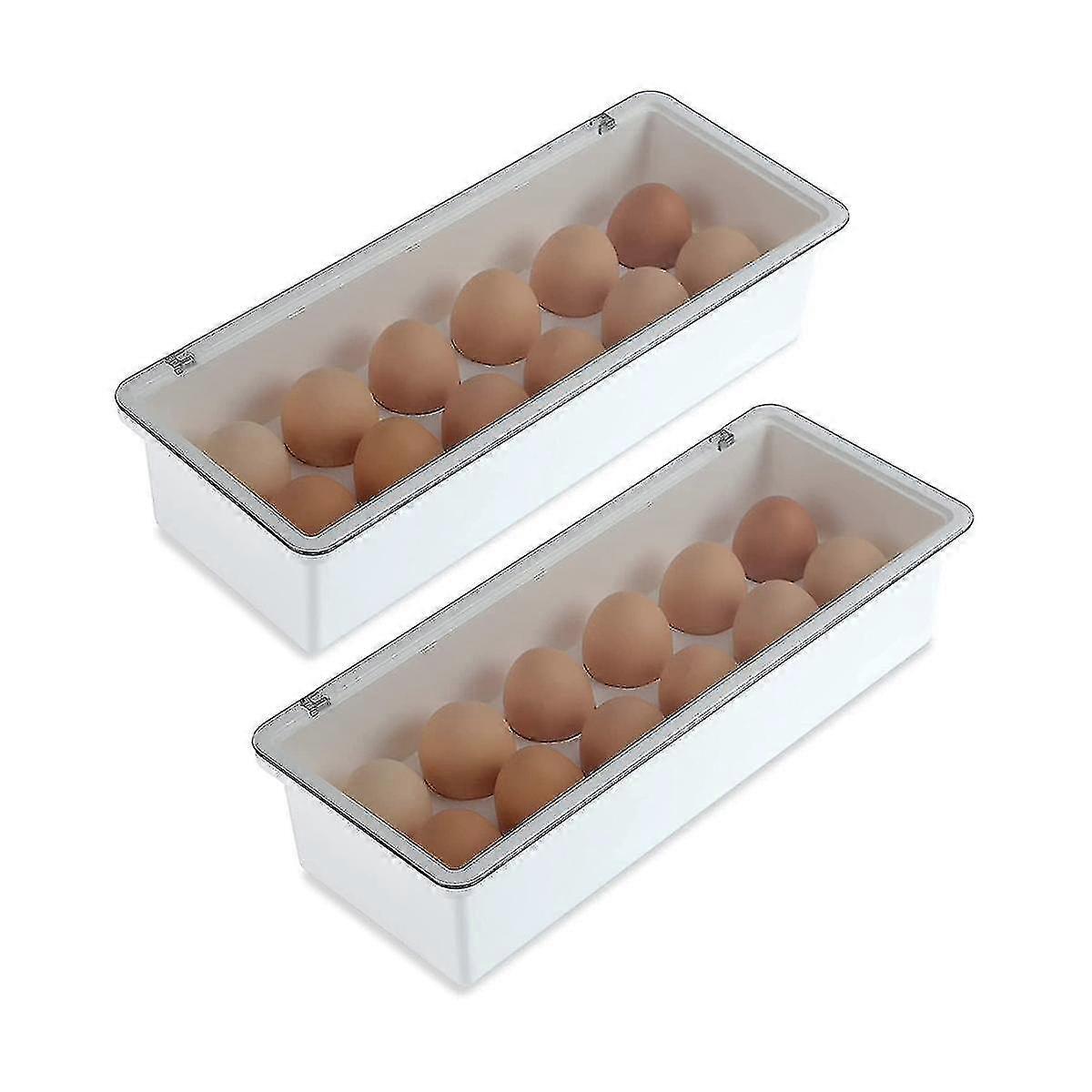 2 Pack Egg Holder For Refrigerator, 12 Grid Plastic Egg Storage Container, Refrigerator Organizer B Hy