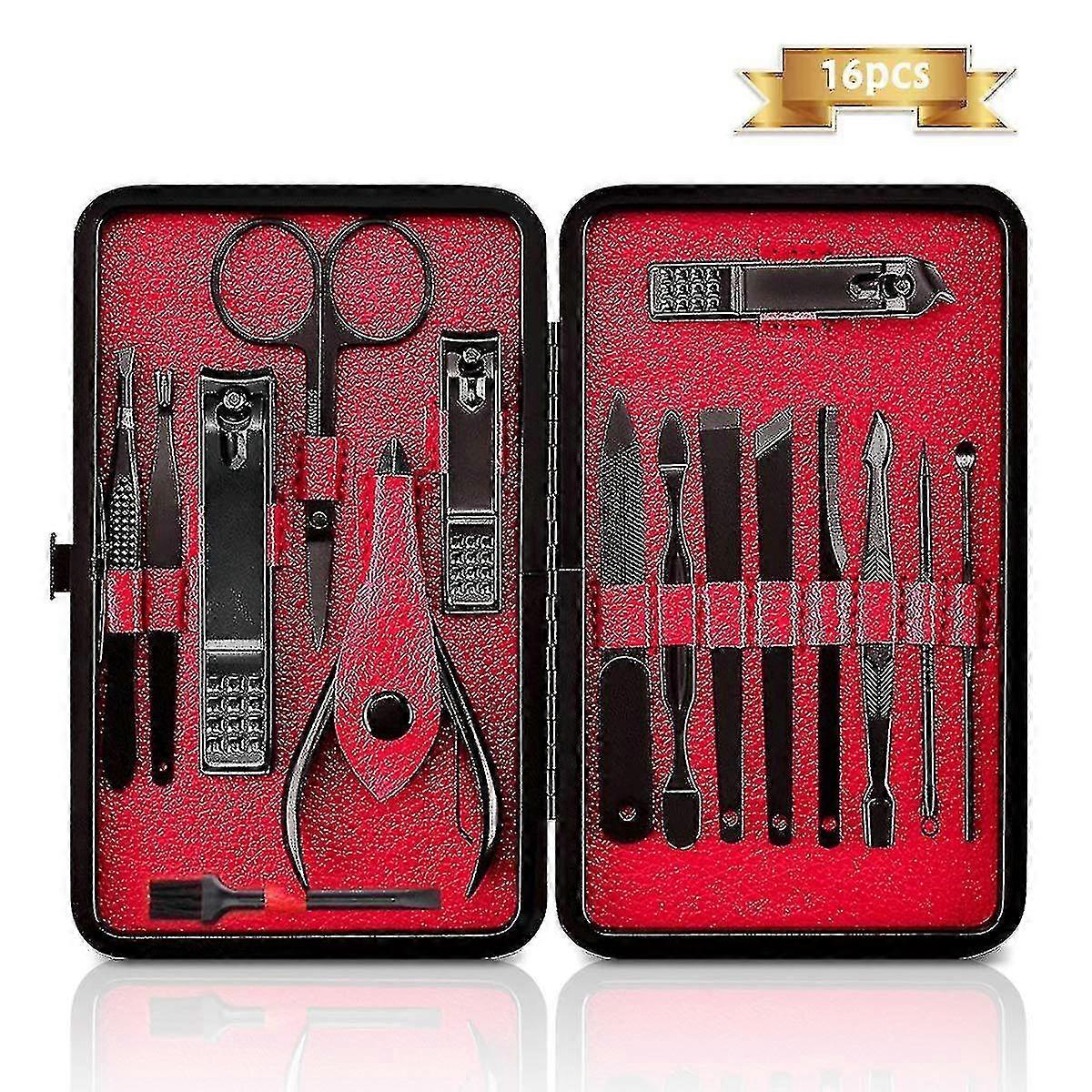 16pcs Manicure Set Pedicure Kit Nail Scissors Care Clippers Case
