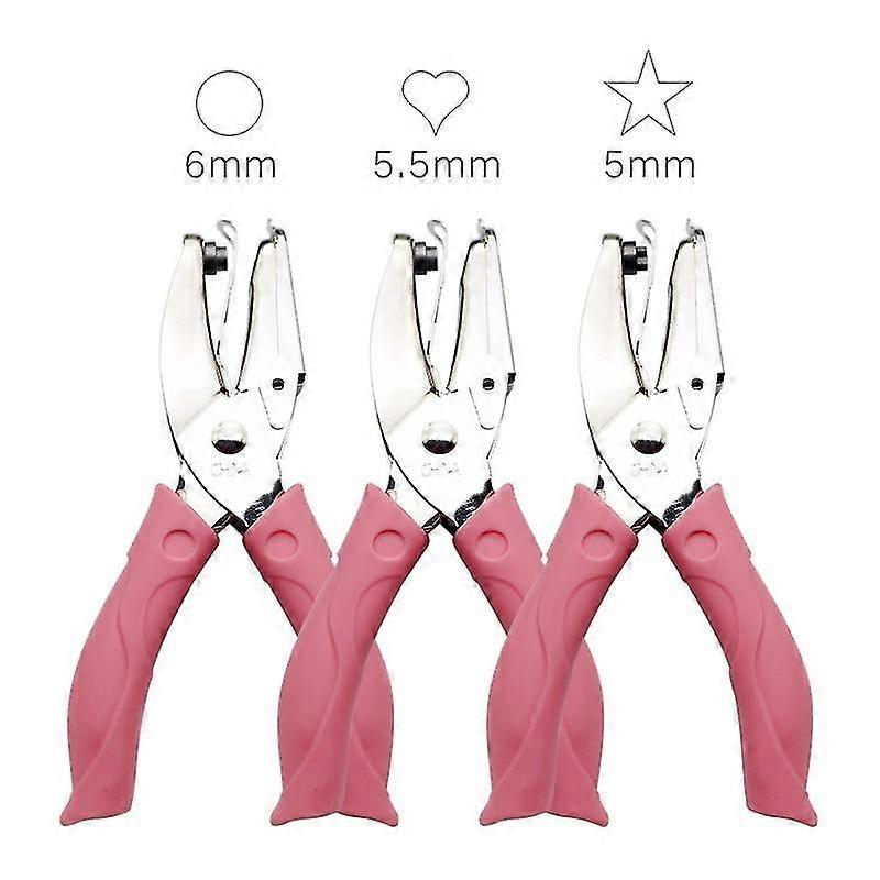 2023 - 3 Piece Metal Handheld Paper Hole Punch Single Hole Label Punch Set With Plastic Handle For Heart Round