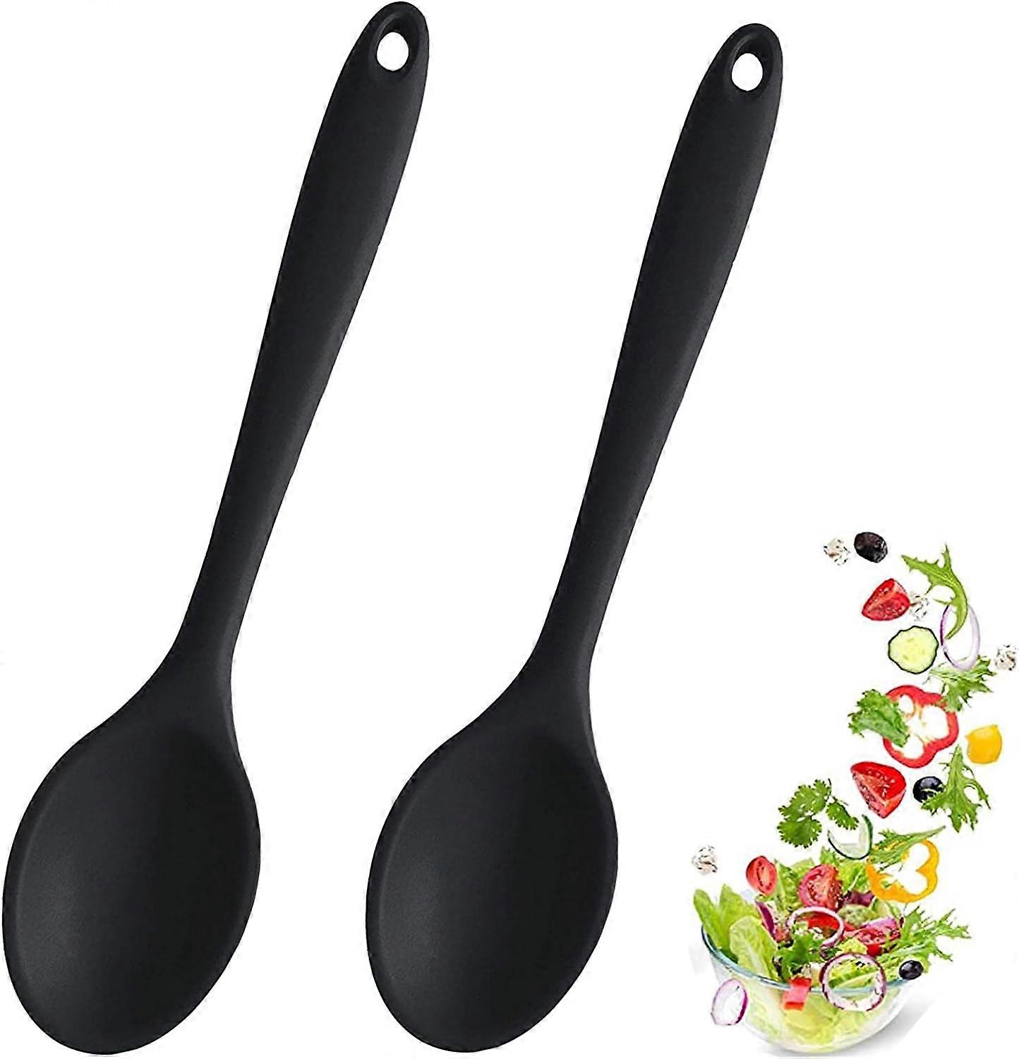 Silicone Kitchen Spoons, Set of 2 Serving Spoon BPA Free, Heat Resistant Perfect for Mixing and Serving (Black)