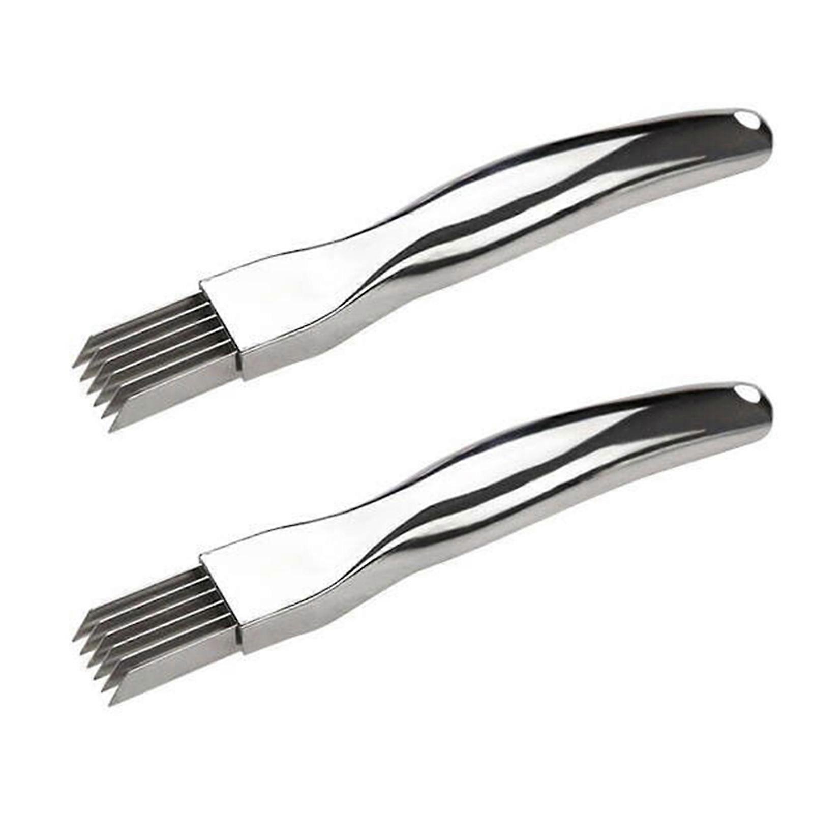 2Pcs Onion Slicer Stainless Steel Chopper Onion Cutter Sharp Scallion Shredding Tool with 6 Blades for Quick Even Cuts Kitchen Vegetable Gadget for Ch