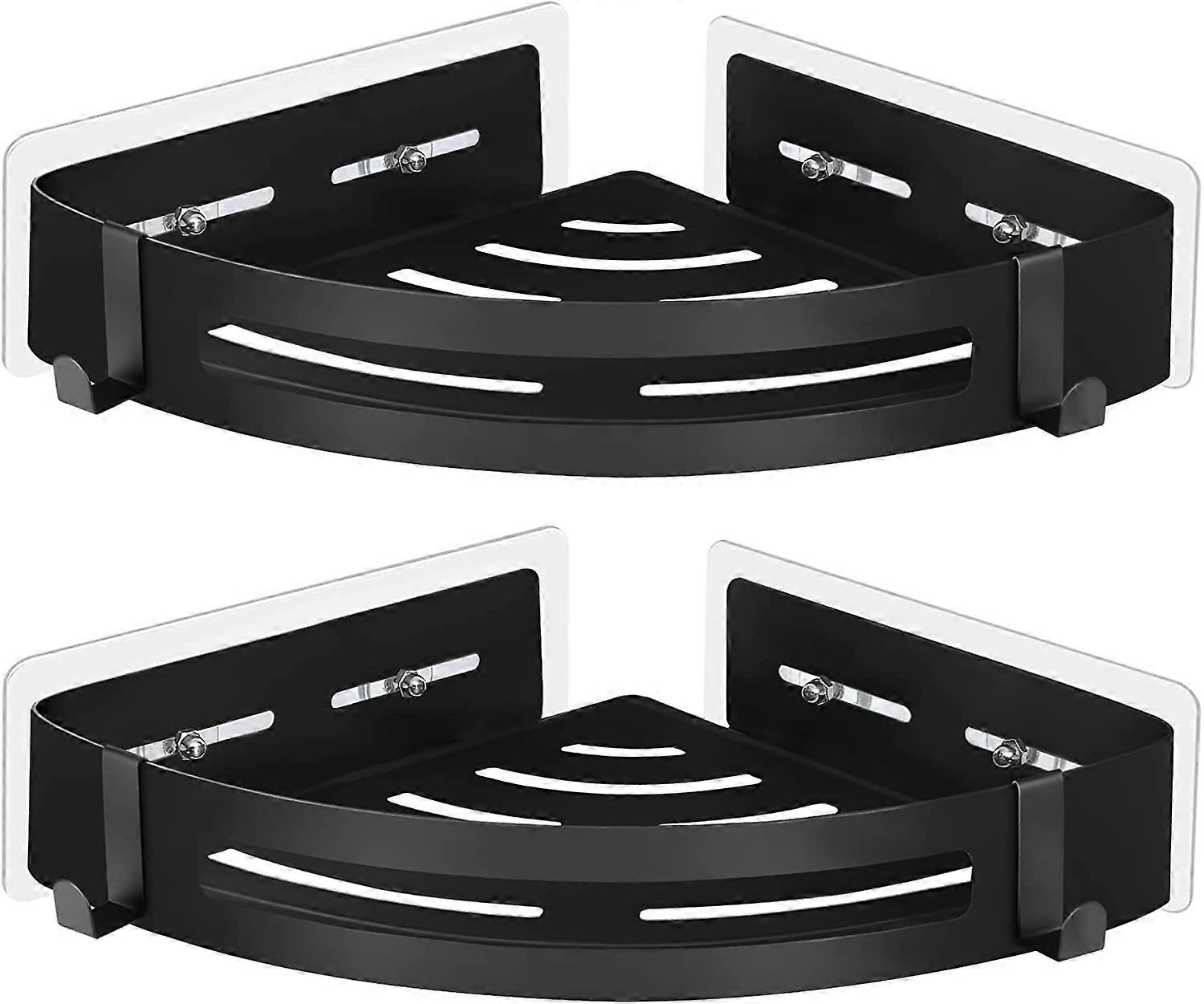 2pcs No Drilling Corner Shower Shelf with Hooks(Black)
