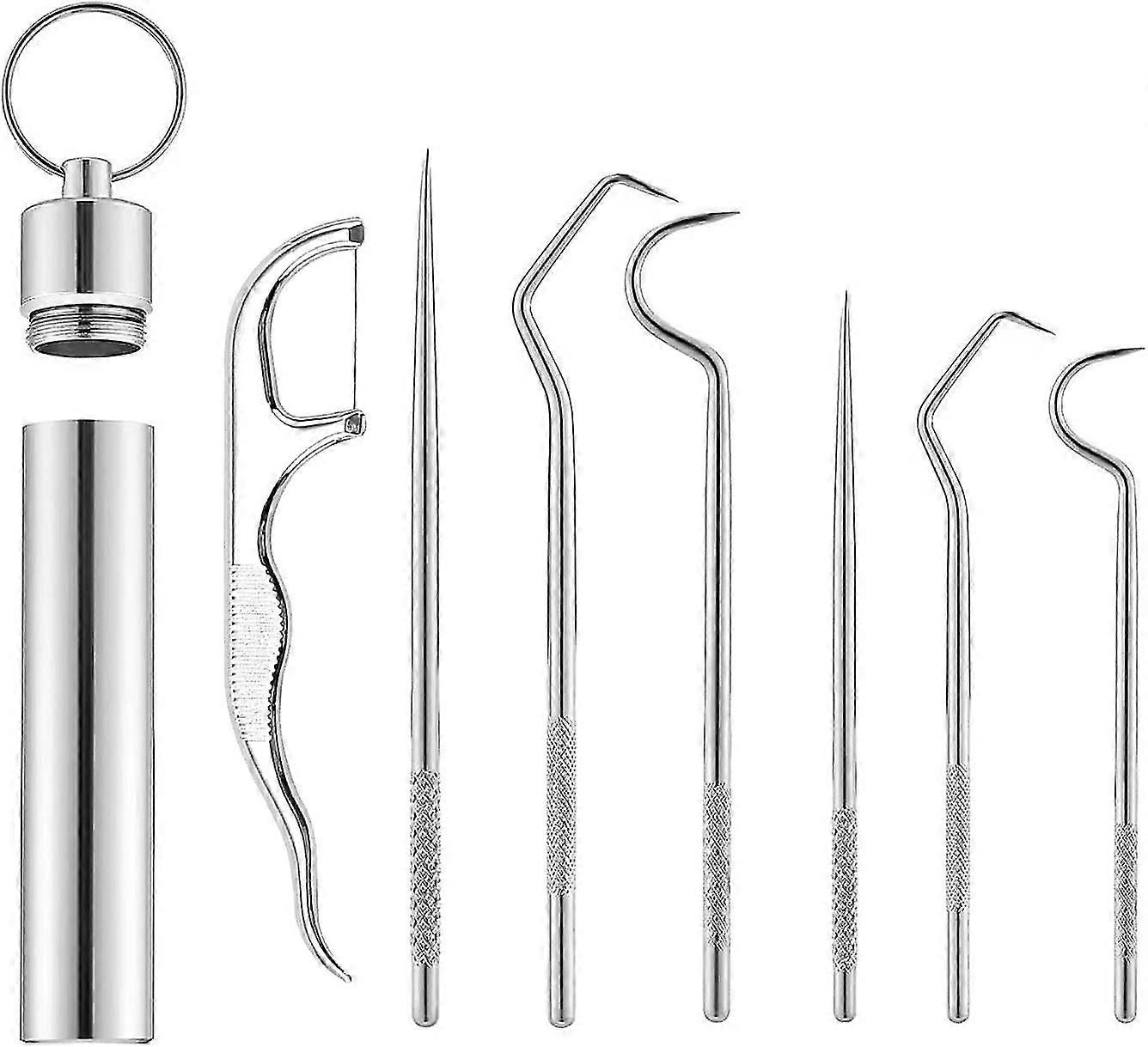 Set stuzzicadenti in acciaio inossidabile stuzzicadenti in titanio stuzzicadenti in metallo stuzzicadenti riutilizzabile con custodia (1set (7pcs))
