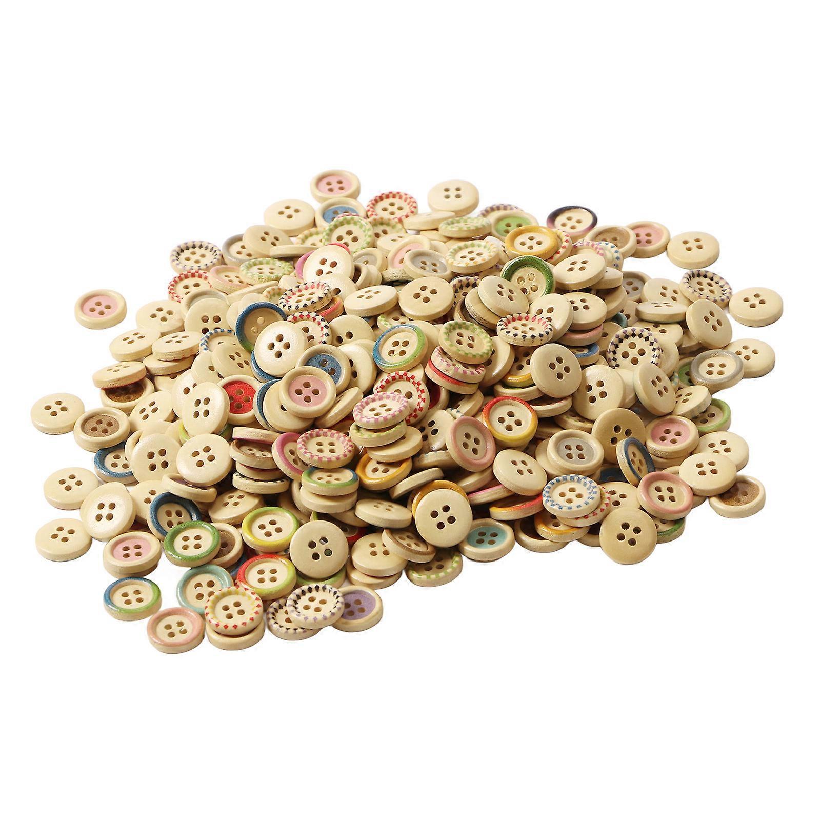 15mm 400pcs Wooden Buttons Round Handcraft Craft Printed Buttons Sew On Buttons Jewelry Accessory for DIY Projects