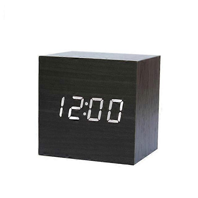 Square Voice Control Luminous Digital Wooden LED Multifunction Desktop USB/AAA Powered Electronic Clock Bedroom Decoration