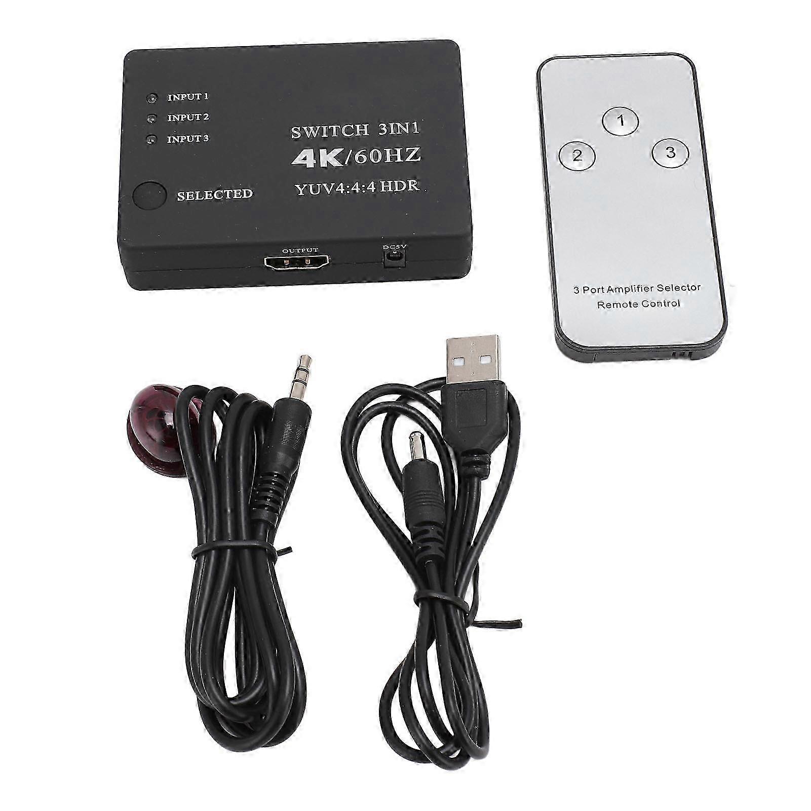 3 in 1 Out HD Multimedia Interface Switch 4K 60HZ 3 Way HD Multimedia Interface 2.0 Switch for Computer Console TV Monitor