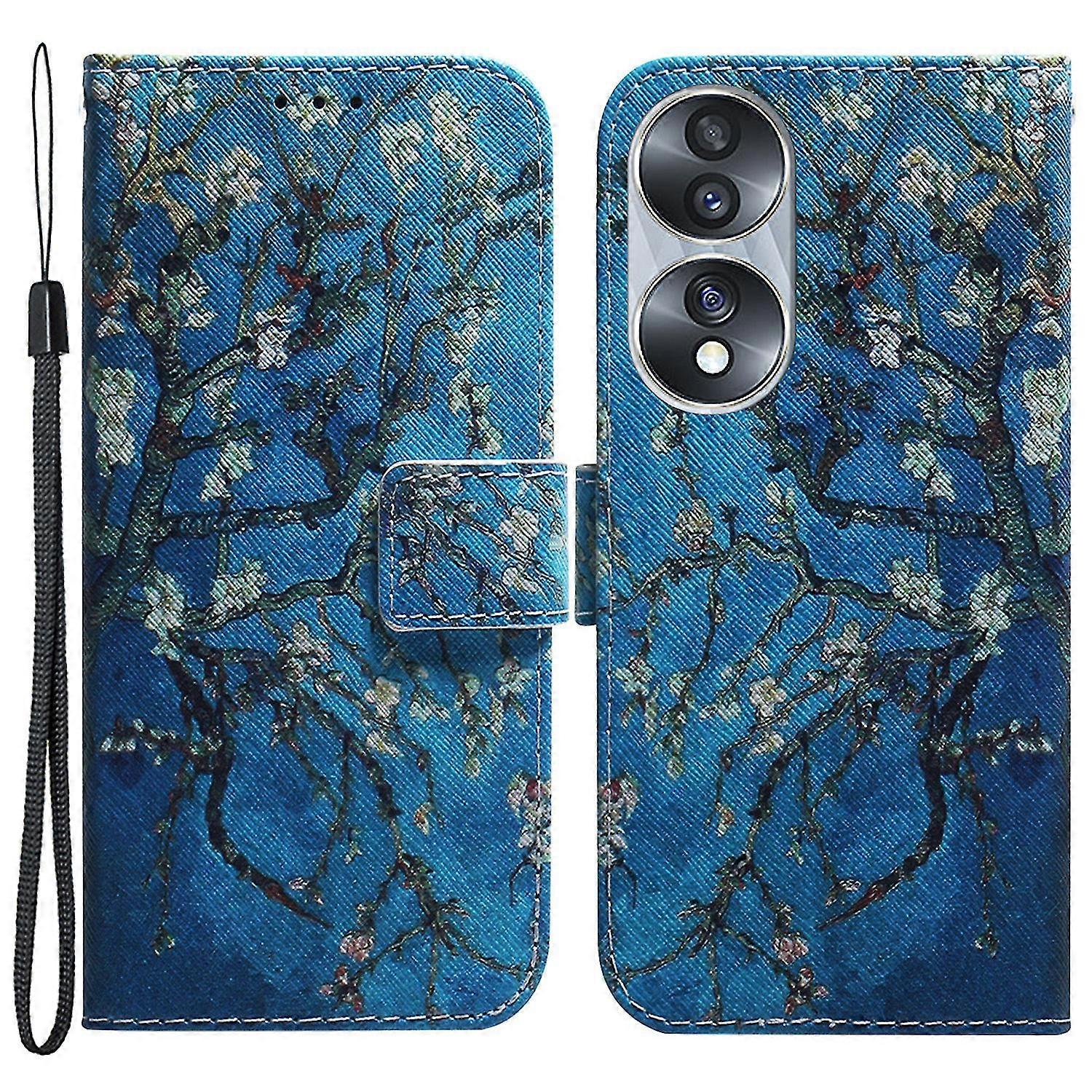 For Honor 70 5g Pattern Printing Pu Leather Wallet Cover Magnetic Clasp Phone Stand Case With Strap