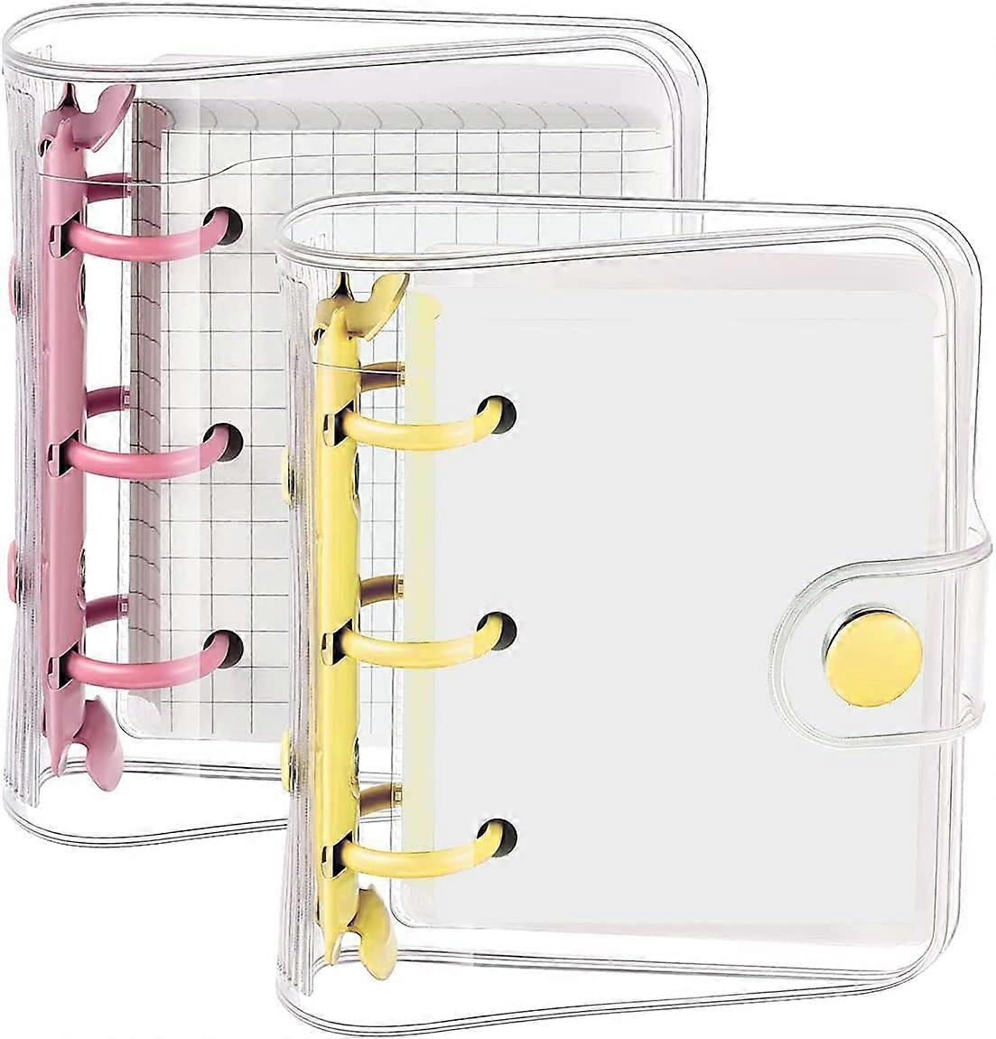 Transparent Notebook, Binder Notebook, 2 Sets Mini 3 Ring Binders Notebook, Transparent Diary PVC Pocket Notebook with Snap Button, Mini Pocket Notebo