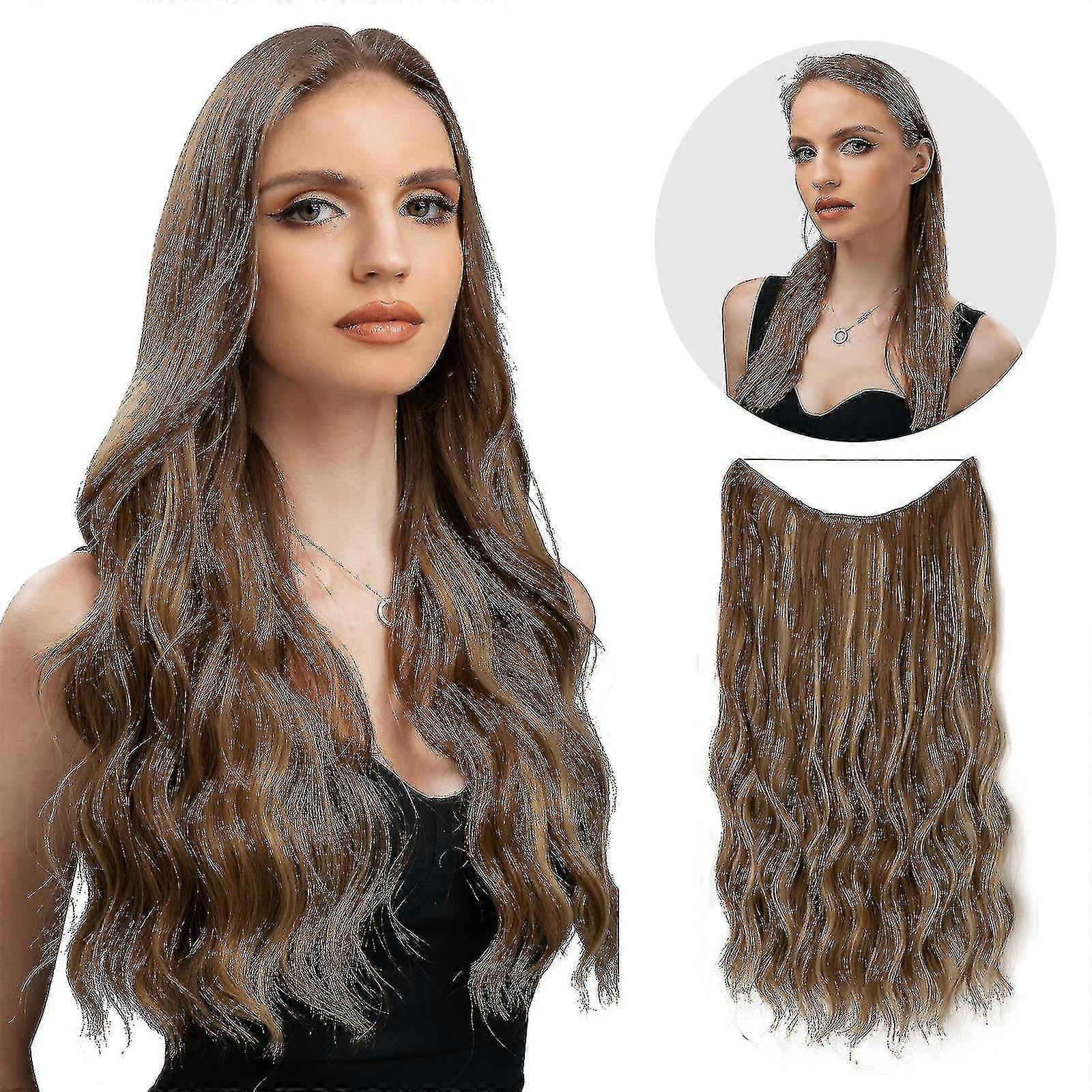Halo Extensiones de cabello Invisible Wire Ondulado Rizado Largos Poscos Sintéticos para Mujeres Diadema ajustable