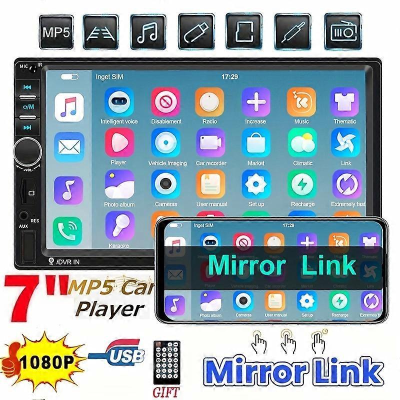 7" Touch Screen 2din Car Multimedia Player Audio Stereo Support Wireless Mirror Link