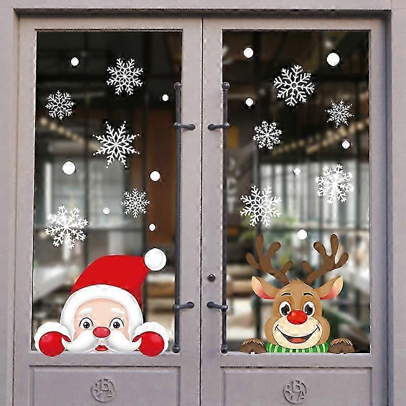 クリスマスウィンドウステッカー、クリスマスデコレーション、サンタクロース、かわいい鹿、クリスマスウィンドウデカール取り外し可能なステッカー