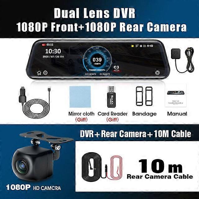 10 Inch RearView Mirror Car Dvr Camera 3 In 1 Radar Detector Recorder Stream Media Dash Cam for Russia GPS with Electronic Dog
