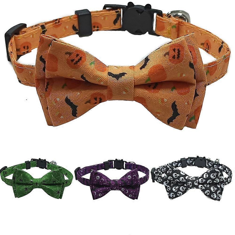 Bowknot Breakaway Cat Kitten Collar Bow Tie Adjustable small Dog Collar with Bell Safety Buckle For halloween decor