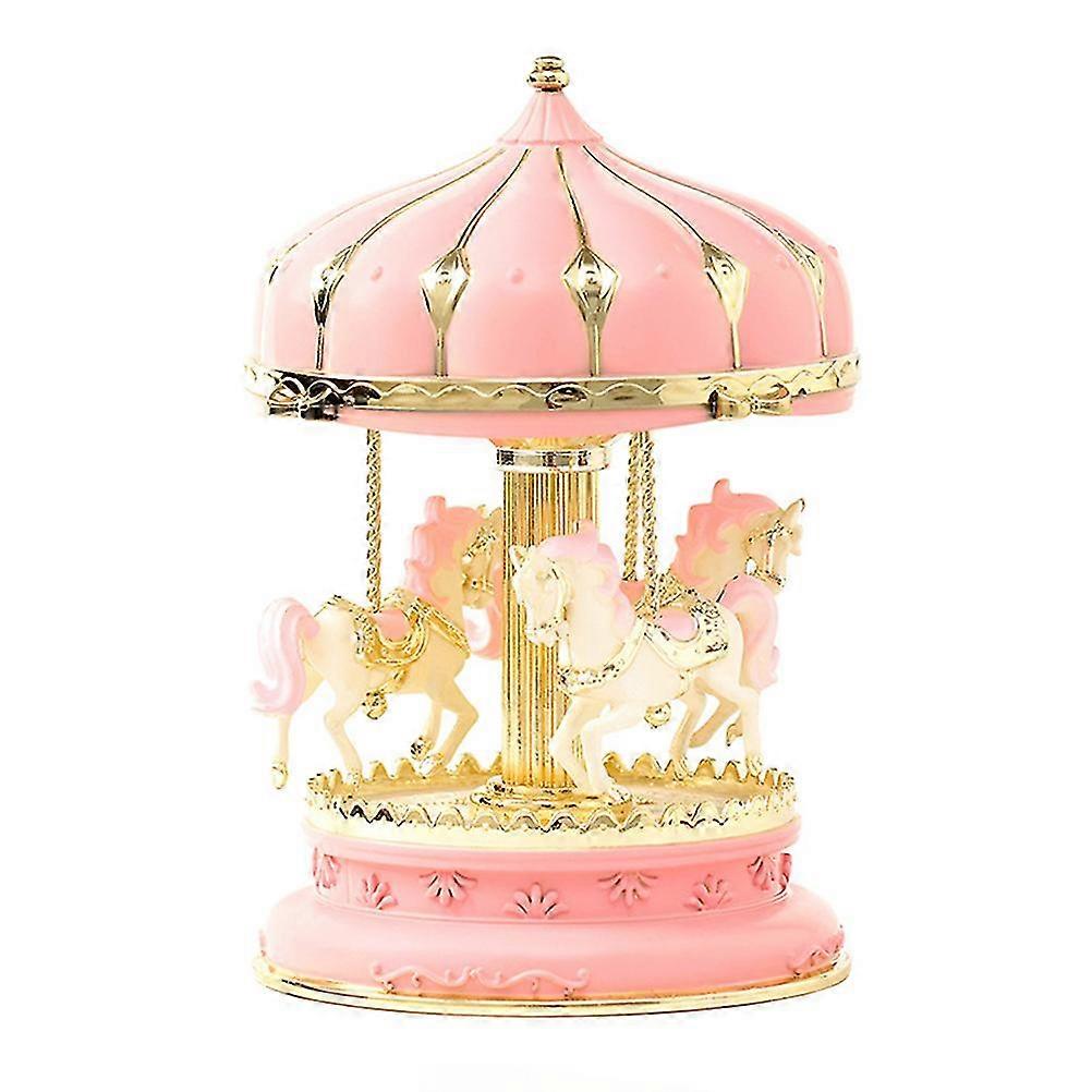 カルーセルオルゴールきらびやかな回転木製馬オルゴール点滅カルーセルオルゴール(ピンク)