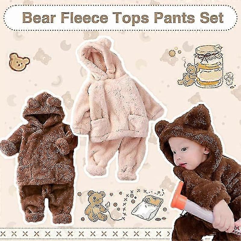 Toddler Baby Fleece Pants Pullover Tops Set, Winter Warm Sweatshirt Pants Set