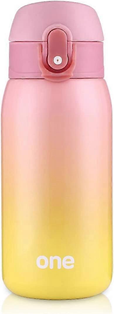 Barnvattenflaska med flip top söt vattenflaska, 11oz rostfritt stålkolv för flickor pojkar, läckagesäker (rosa-gul)