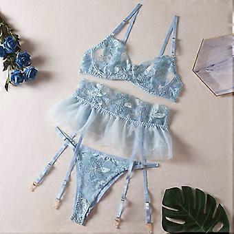 YBFDO 3-Piece Erotic Sexy Lingerie Women Set Transparent Panty Underwear Suits For Ladies With Ruffled See Through Garters Kit