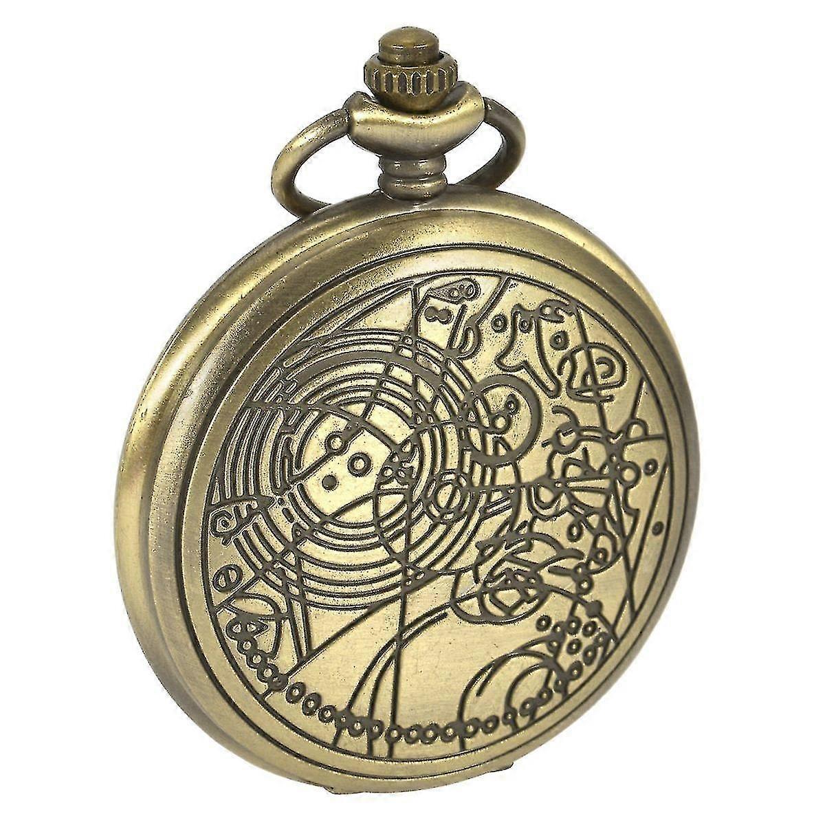 Vintage Pocket Watch With Bronze Case Quartz Full Hunter White Dialchain