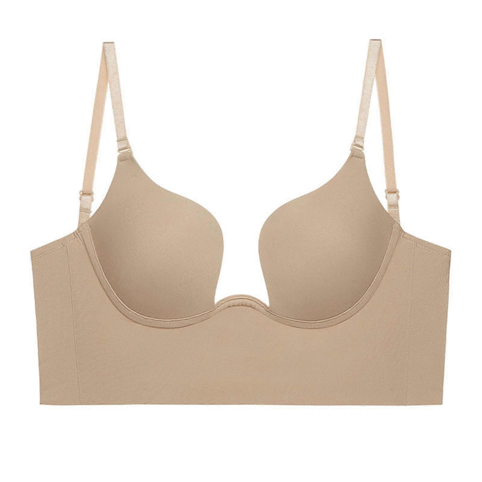 Women Low Padded Push Up V Shape Backless Longline Bras with Convertible Clear Straps