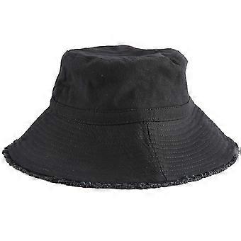 2024Men Women Outdoor Wide Brim Fisherman Bucket Hat Fashion Tassel Floppy Cap(black)