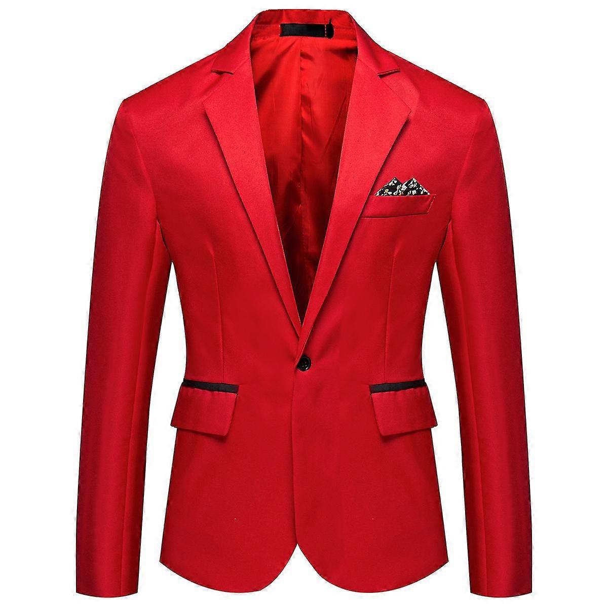 Mens Business Casual One Button Notched Lapel Solid Color Blazer Suit Jacket