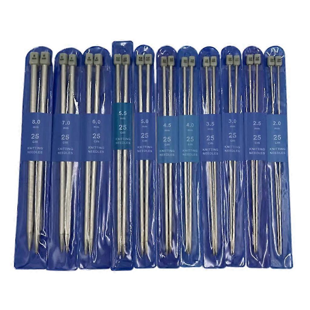 11 Pairs Stainless Steel Single Pointed Knitting Needle Set Sweater Weaving Tool