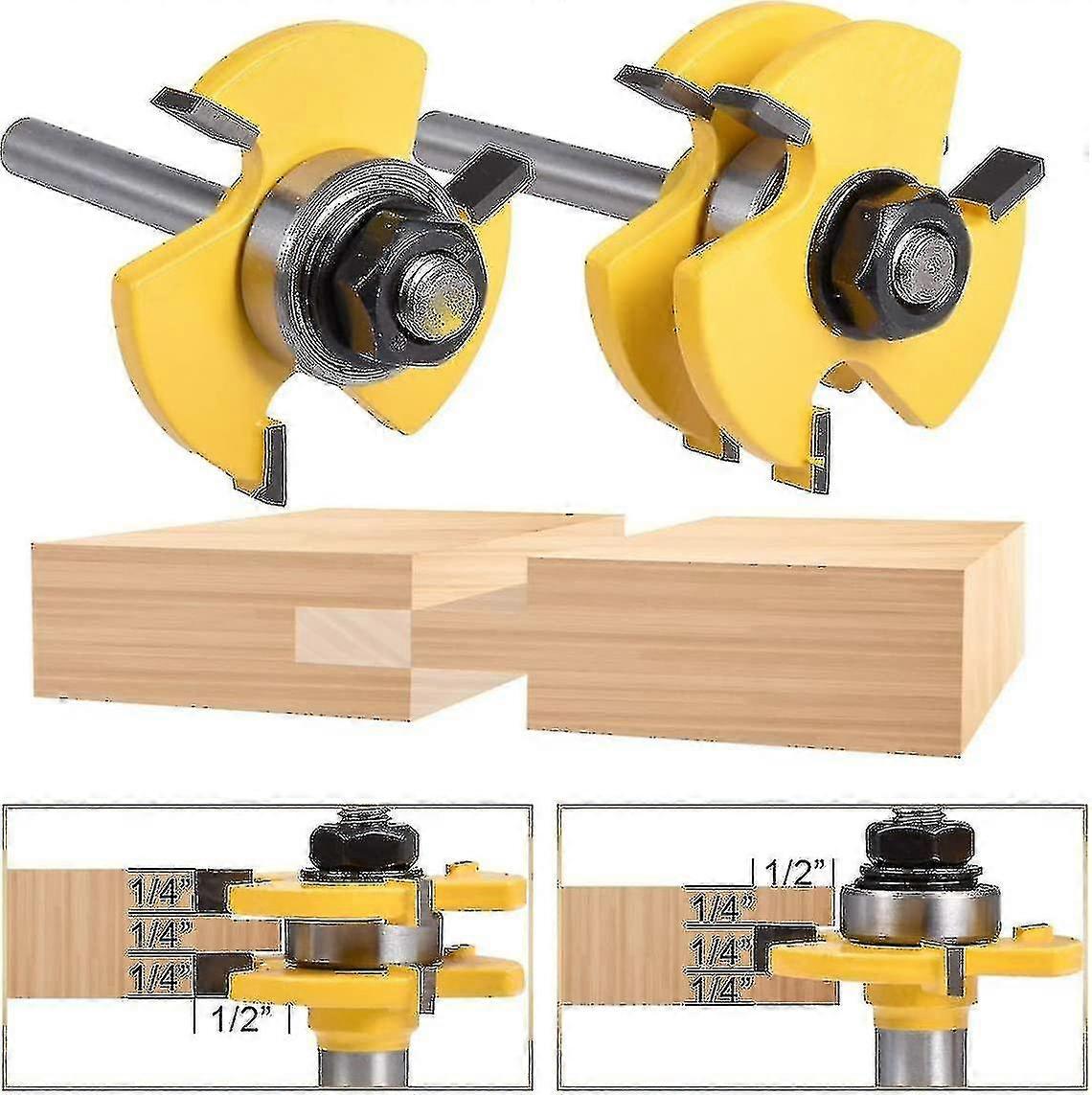 Flute T-shaped Tongue And Groove Cutter Sets Wood Cutting Tool (2pcs/set, Shank Diameter: 6.35mm)
