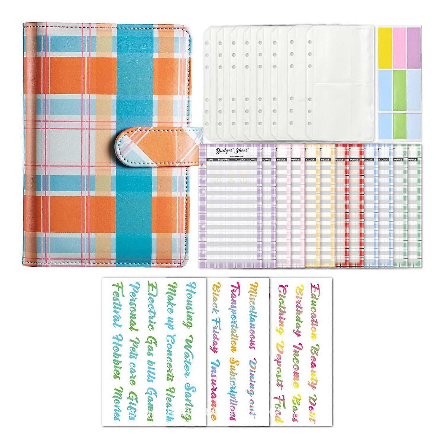 Notebook A6 Leaflet Budget Binder Money Organizer Plaid Print Zipper Closure Faux Leather Stainless