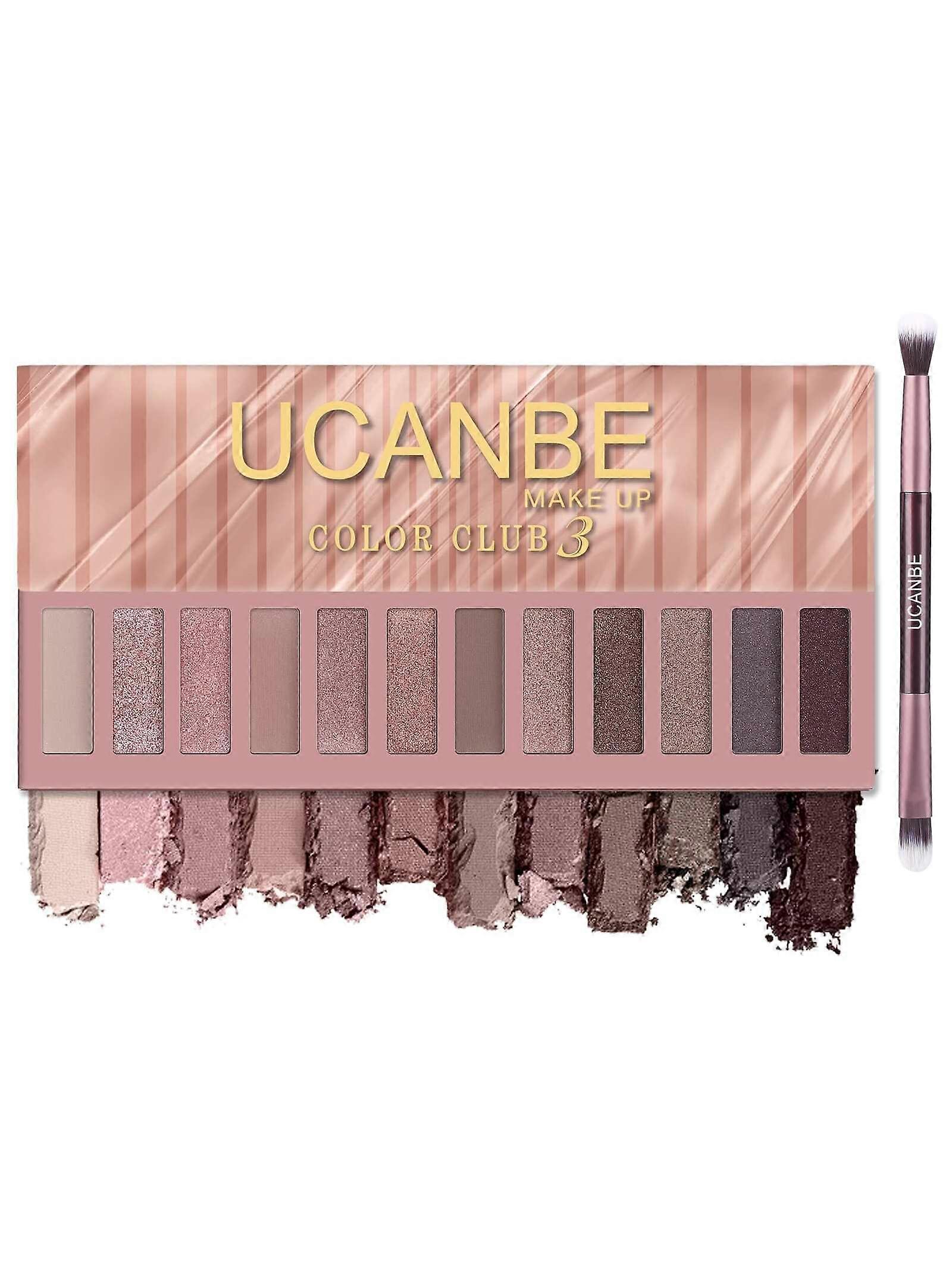 UCANBE 12 Color Eyeshadow Makeup Palette, Naked Nude Eye Shadow, Neutral Matte Shimmer Make Up Pallet With Double-Ended Brush Set Kit, Highly Pigmente