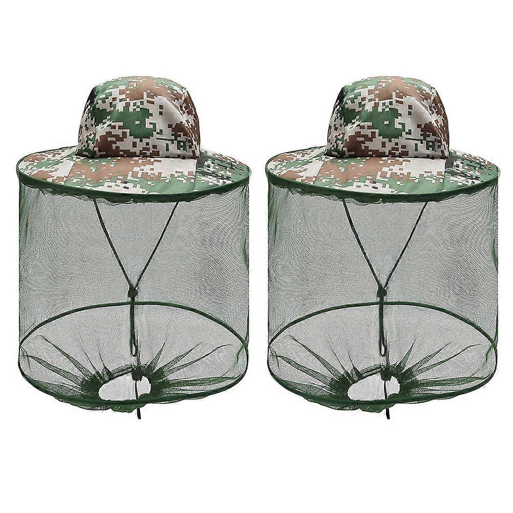 2Pcs Fishing Head Mosquito Net Mosquito Net Caps Gauze Sun Hat Insect-Proof Net Hat