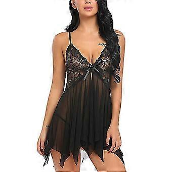 Women Mesh Net Lingerie Babydoll Strappy V-neck Sheer Split Nightdress See Through Underwear Sleepwear Nightwear