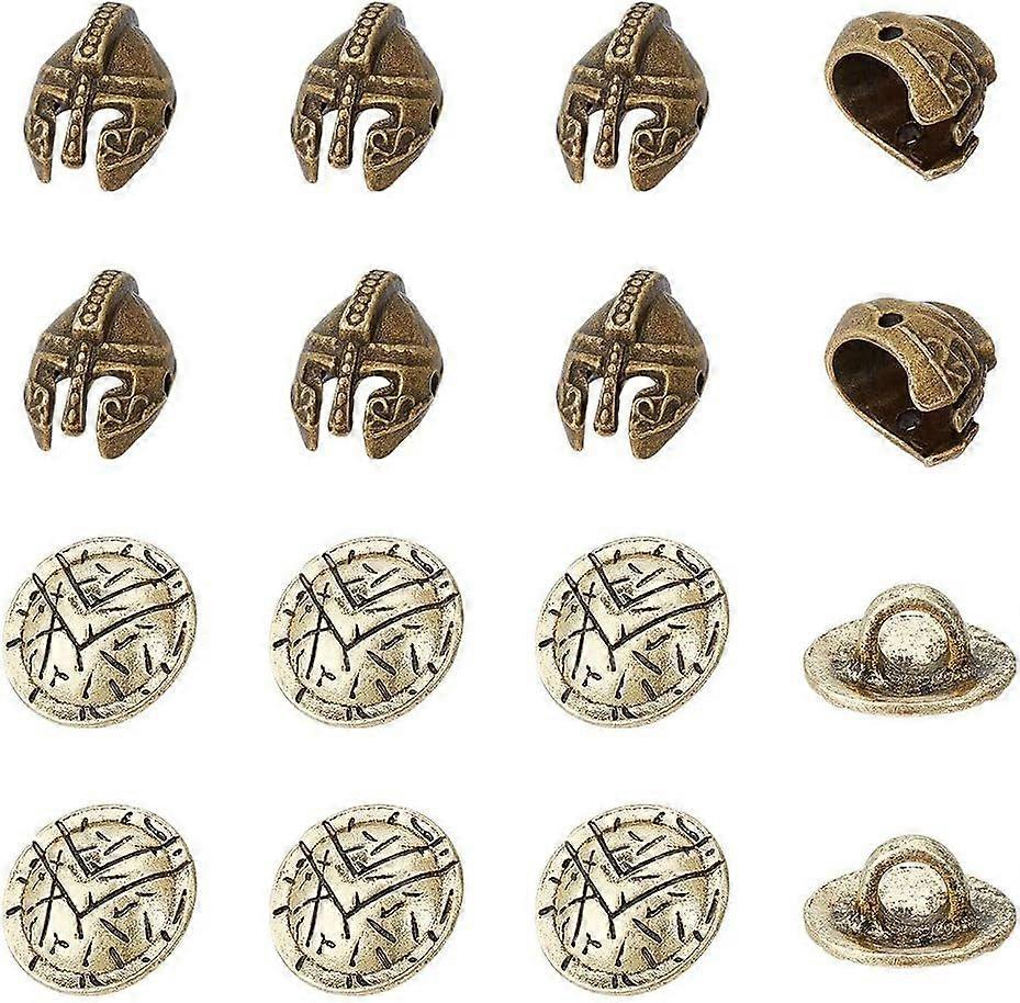 10pcs Helmet Paracord Beads Alloy Lanyard Beads with 10Pcs Half Round with Shield Pattern Shank Buttons EDC Cord Vintage European Beads for Braiding B