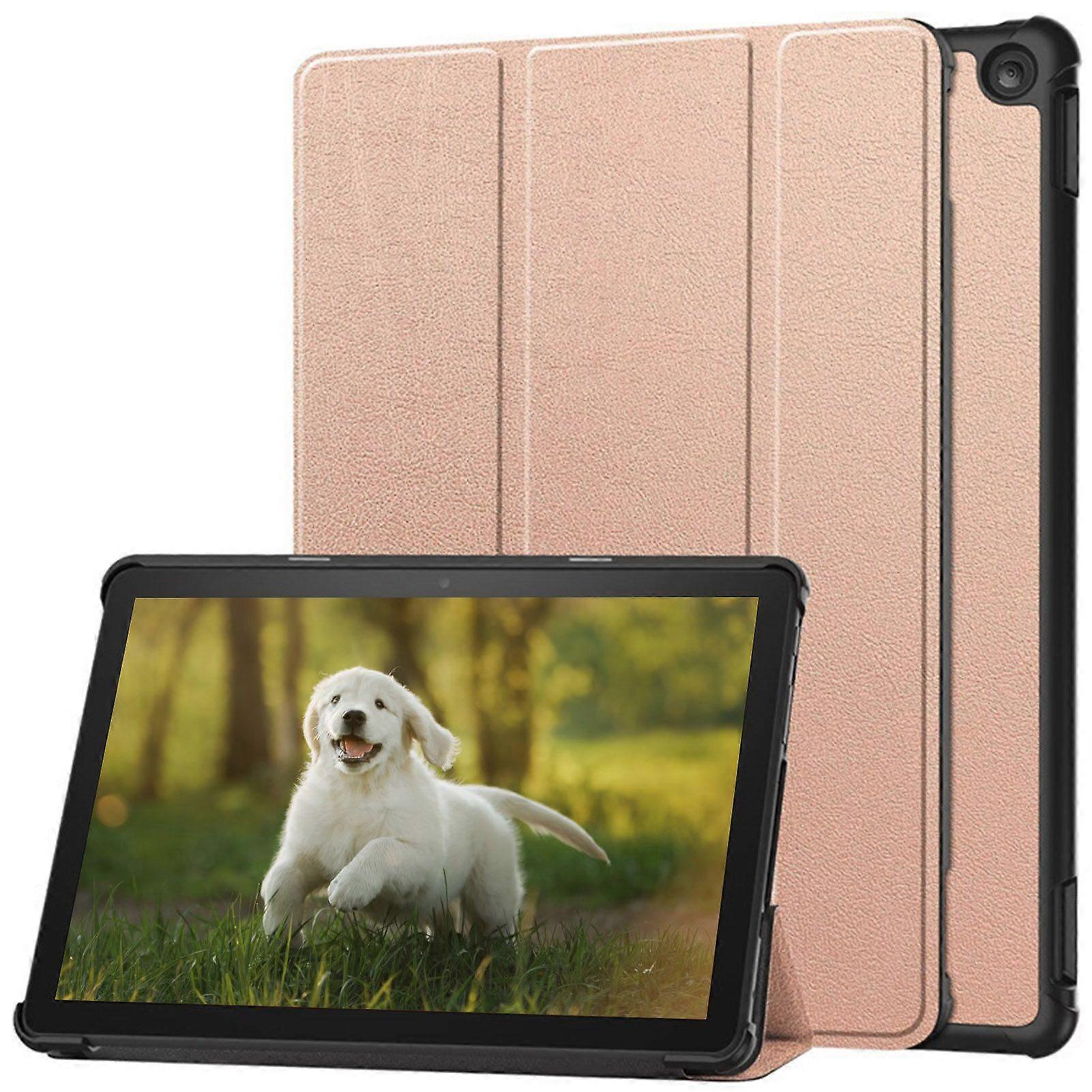 Tablet Protective Case for Fire-HD 10 Foldable Slim Solid Color Shockproof Faux Leather Full Coverage Dormant Tablet Tri-fold Stand Cover