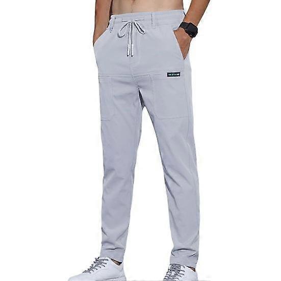 Men's Casual Pants Solid Regular Fit Trouser Polyester Waist Fabric High Soft Breathable Comfortable Business Trousers with Reinforced Pockets