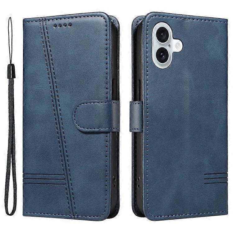 Compatible For iPhone 16 Plus Leather Case T-Shaped Lines Flip Phone Cover