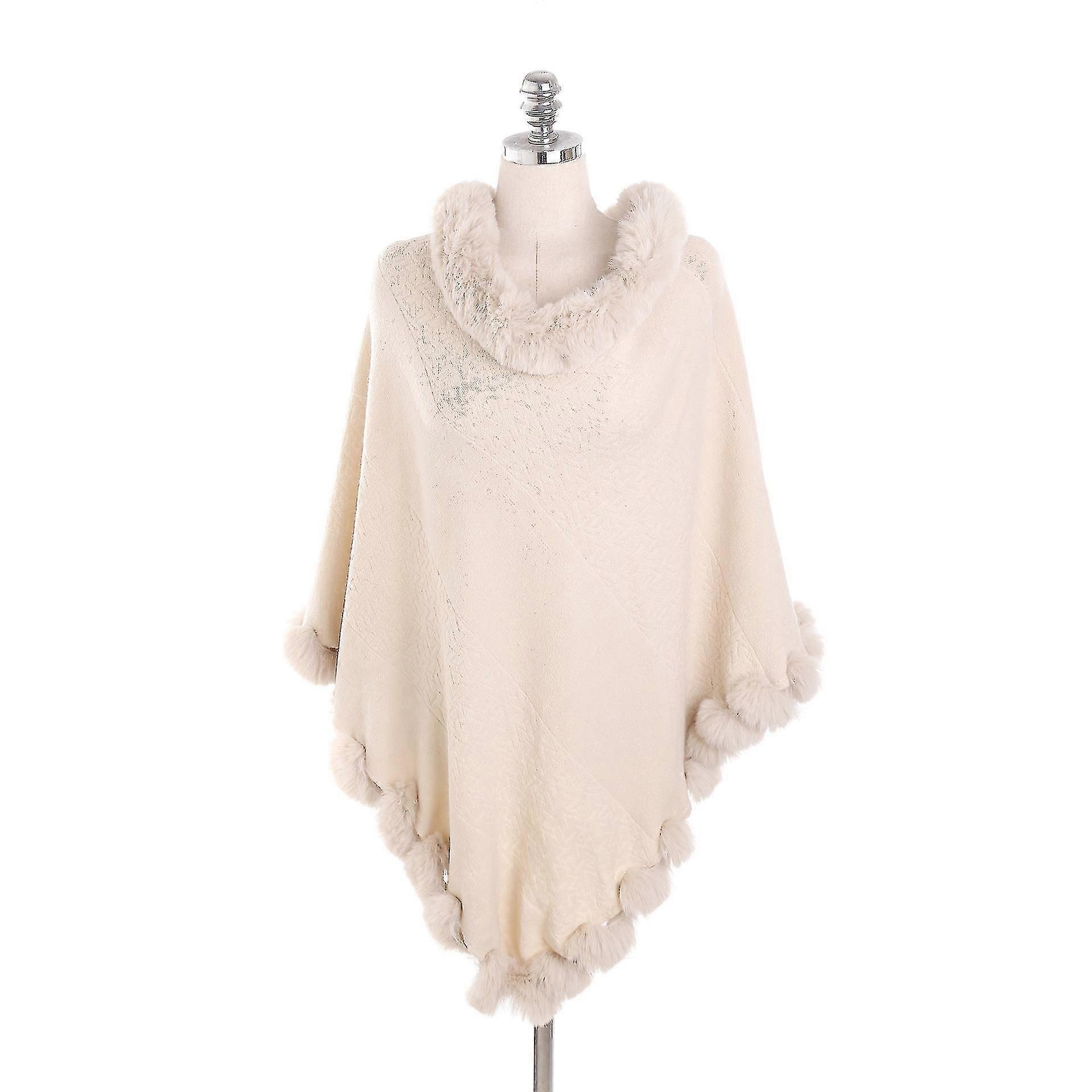 Bebetter المرأة الصوف فو أرنب الفراء المعطف البلوز التفاف سرق شال مع تقليم الفراء