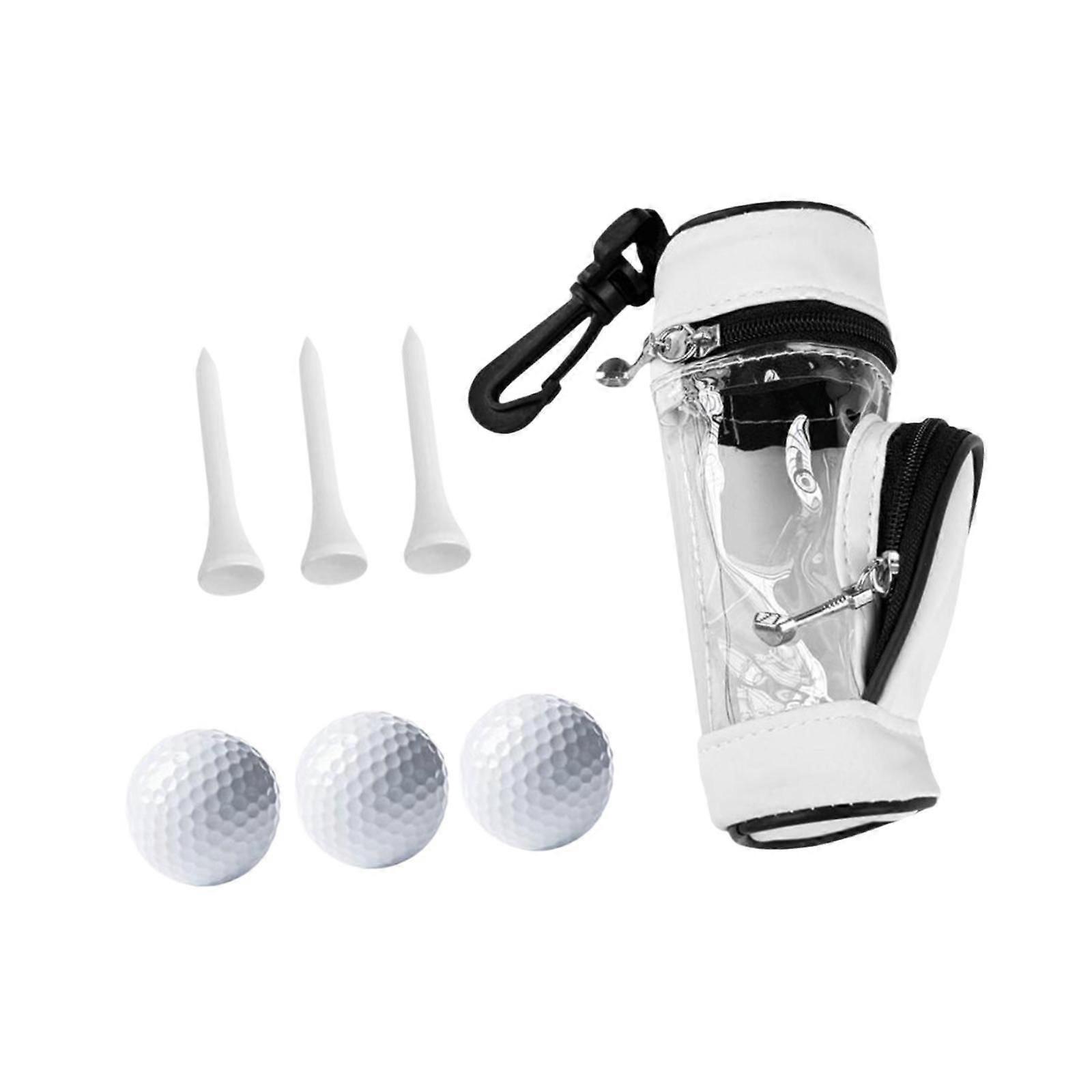 ゴルフボールバッグ、3ボール&3ティー、スモールアウトドアスポーツホルダー、キャリングバッグ、ホワイト