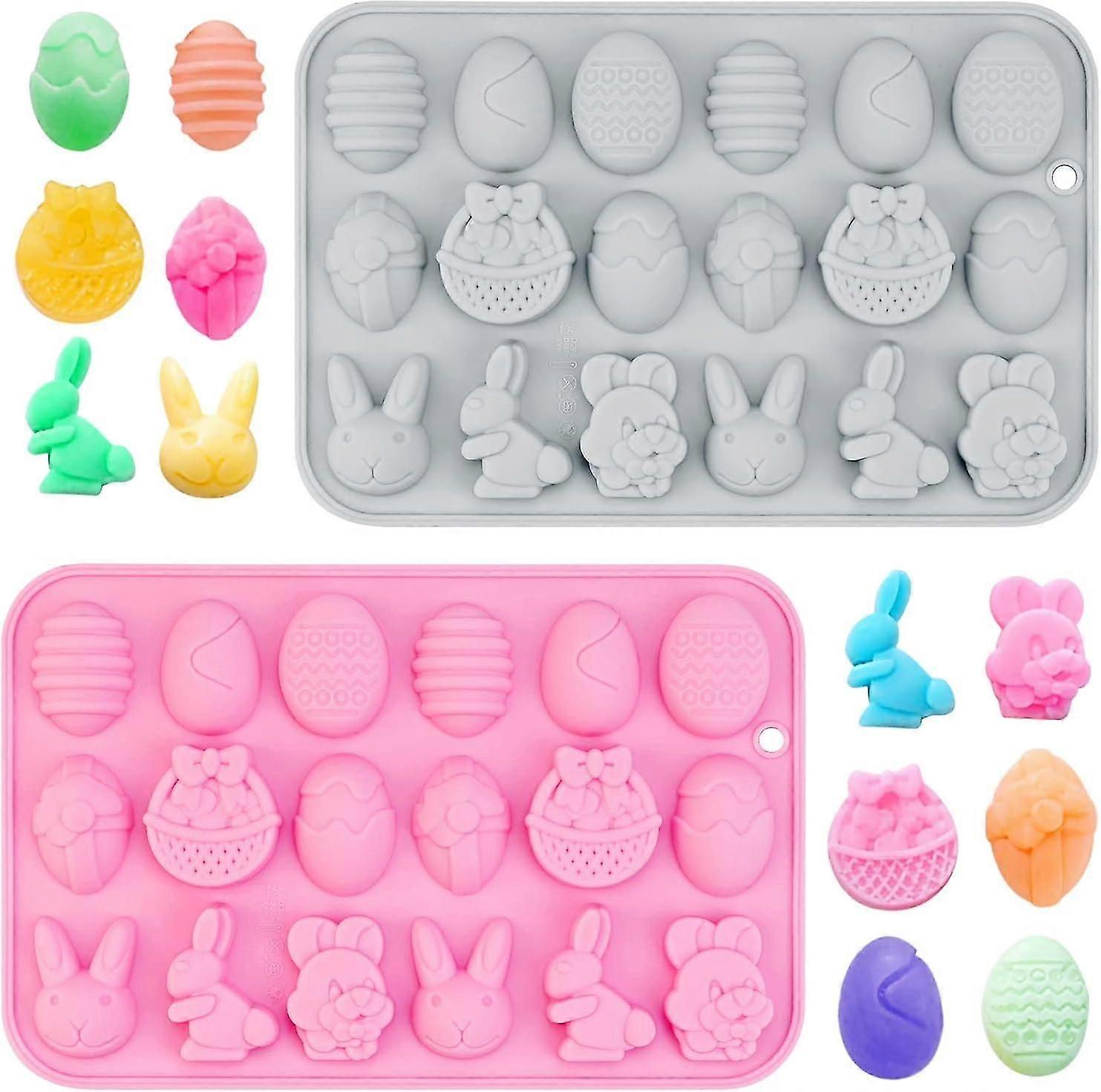 2PCS Easter Silicone Molds Chocolate Mold, Easter Egg Rabbit Non-Stick Baking Molds Candy Mold for K