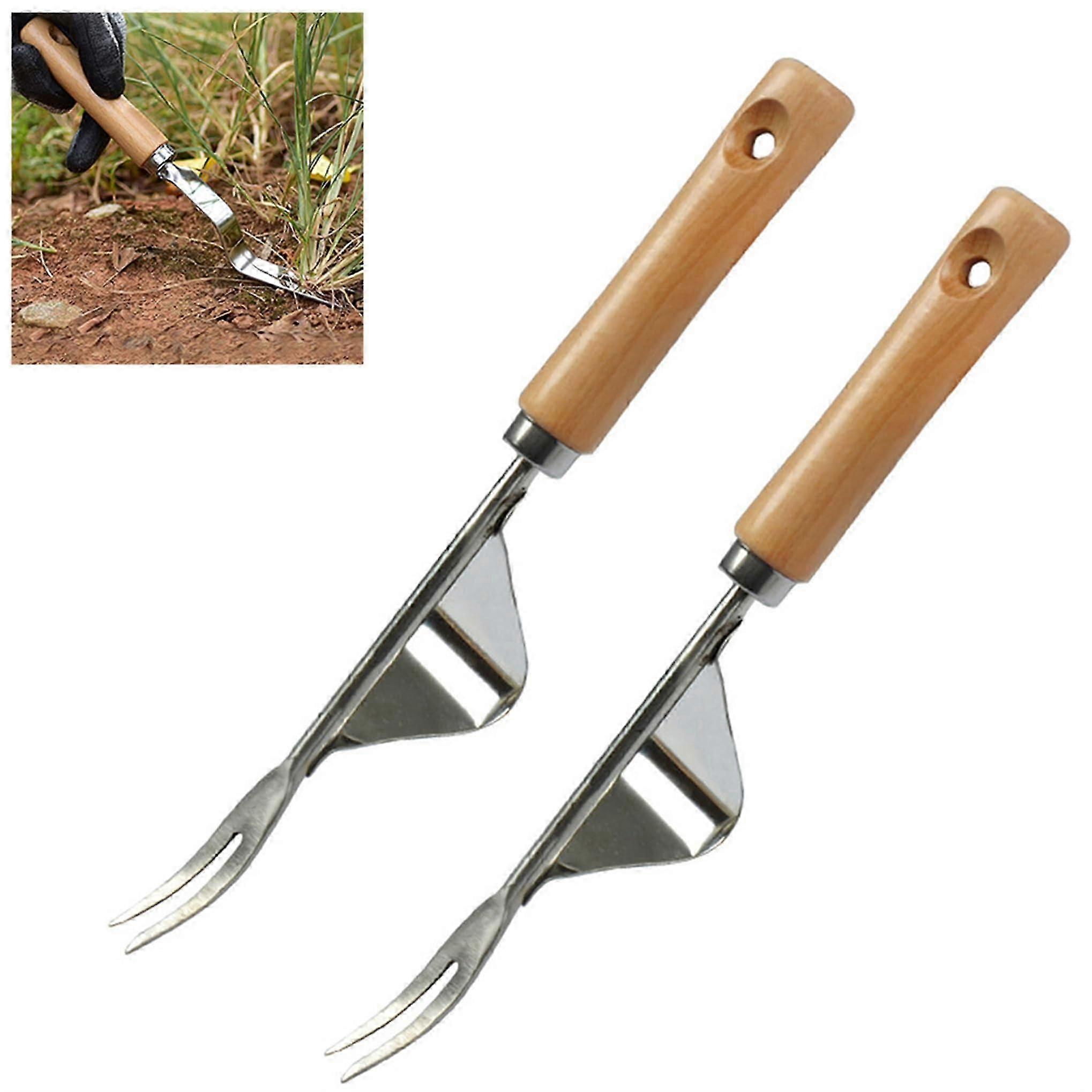 Manual Weeding Tools Garden Weeder 2 Pieces Stainless Steel Lever Base Creates Perfect Angle Easily Weed and Dig Deep V-Cut Manual Weeder