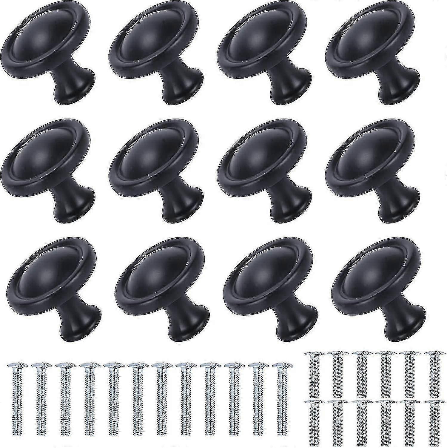 12pcs Black Cabinet Knobs Black Round Kitchen Cabinet Knobs Matt Black Drawer Gift