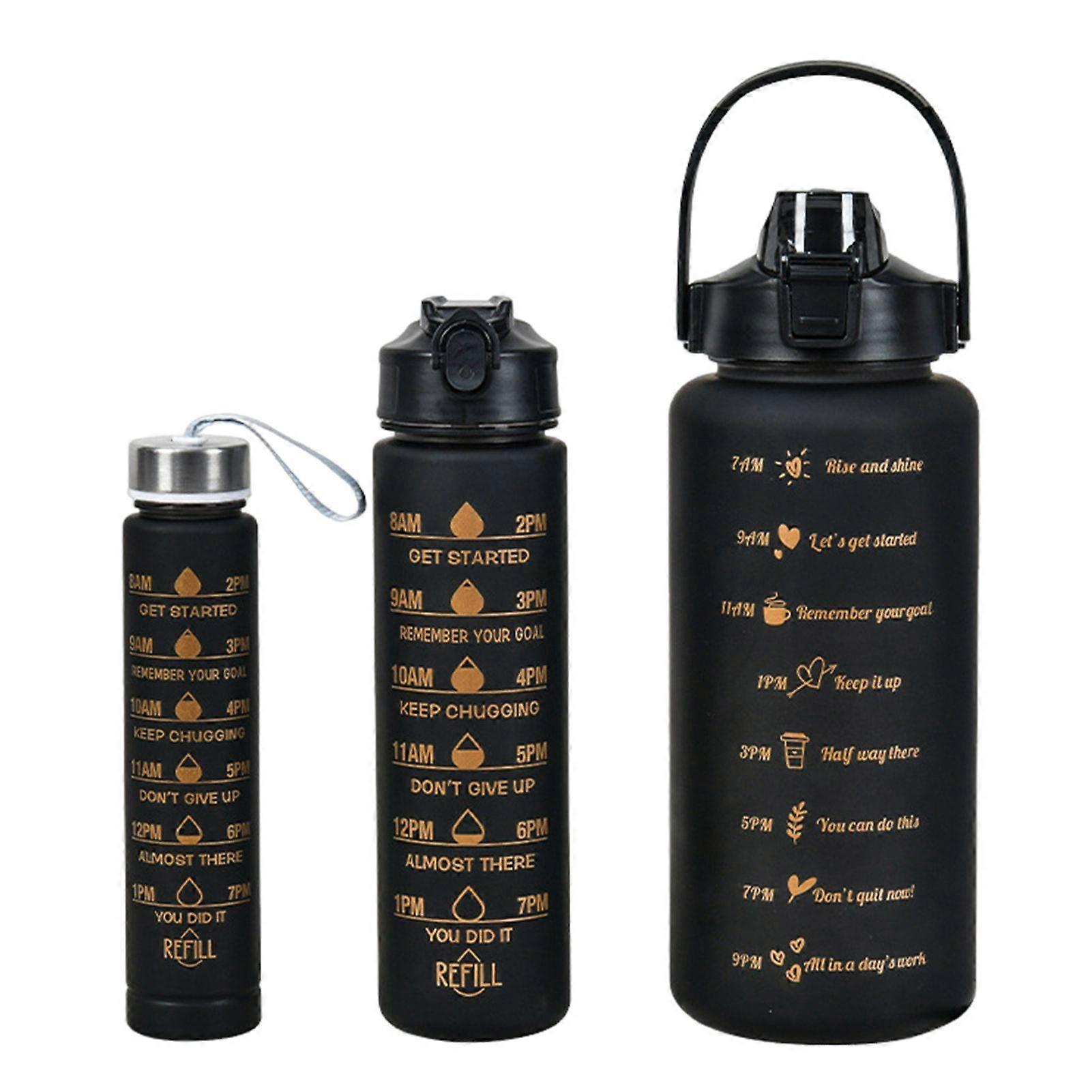 3Pcs Silicone Straw Water Bottles Leakproof BPA Free Gradient Design 9/25/64oz Reusable Water Bottle with Time Markers for Gym Hiking