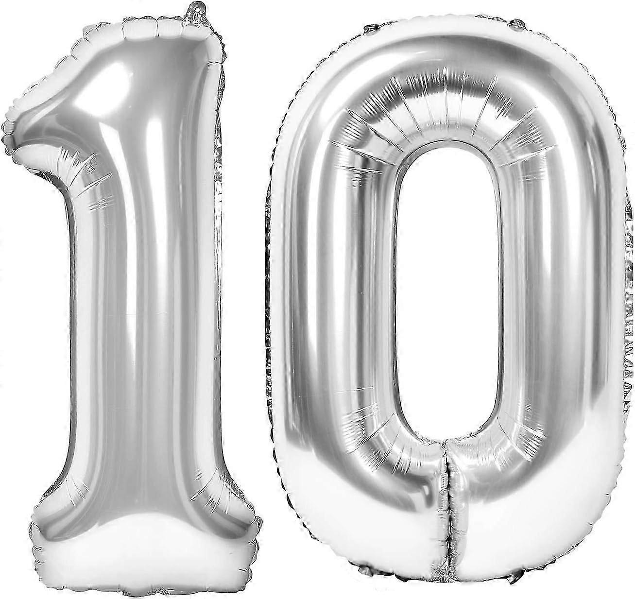 40 Inch Silver Number 10 Balloons for Celebrations