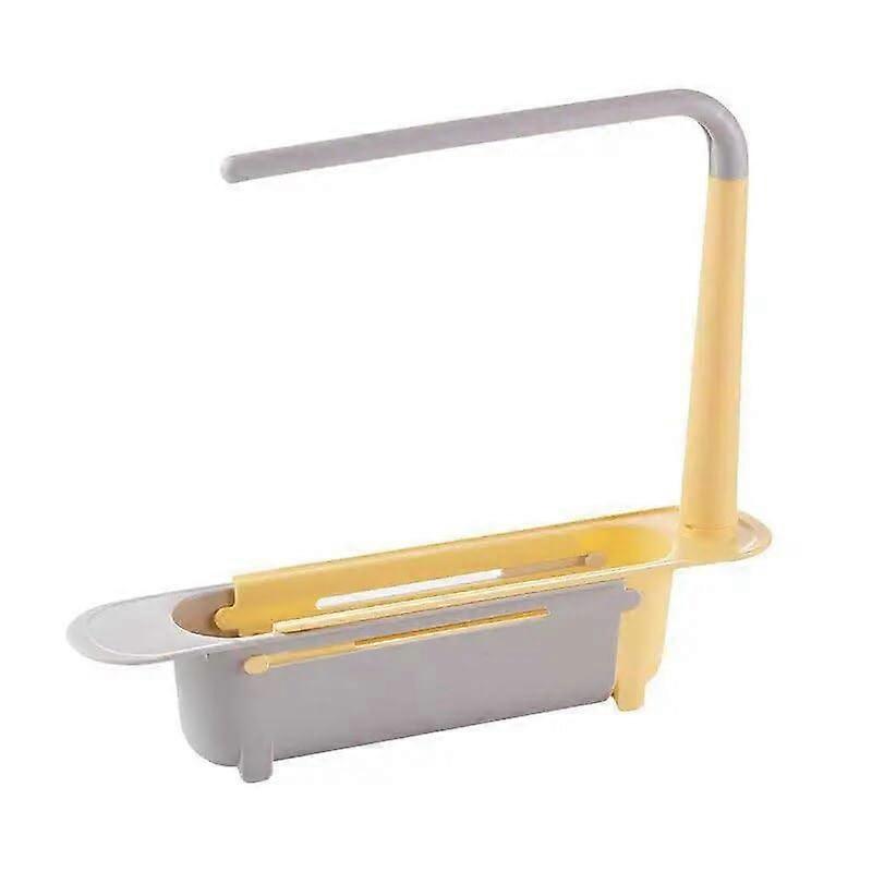 Multifunctional Telescopic Sink Storage Rack Adjustable Sponge Holder 2-in-1 Expandable Kitchen Organizer Yellow