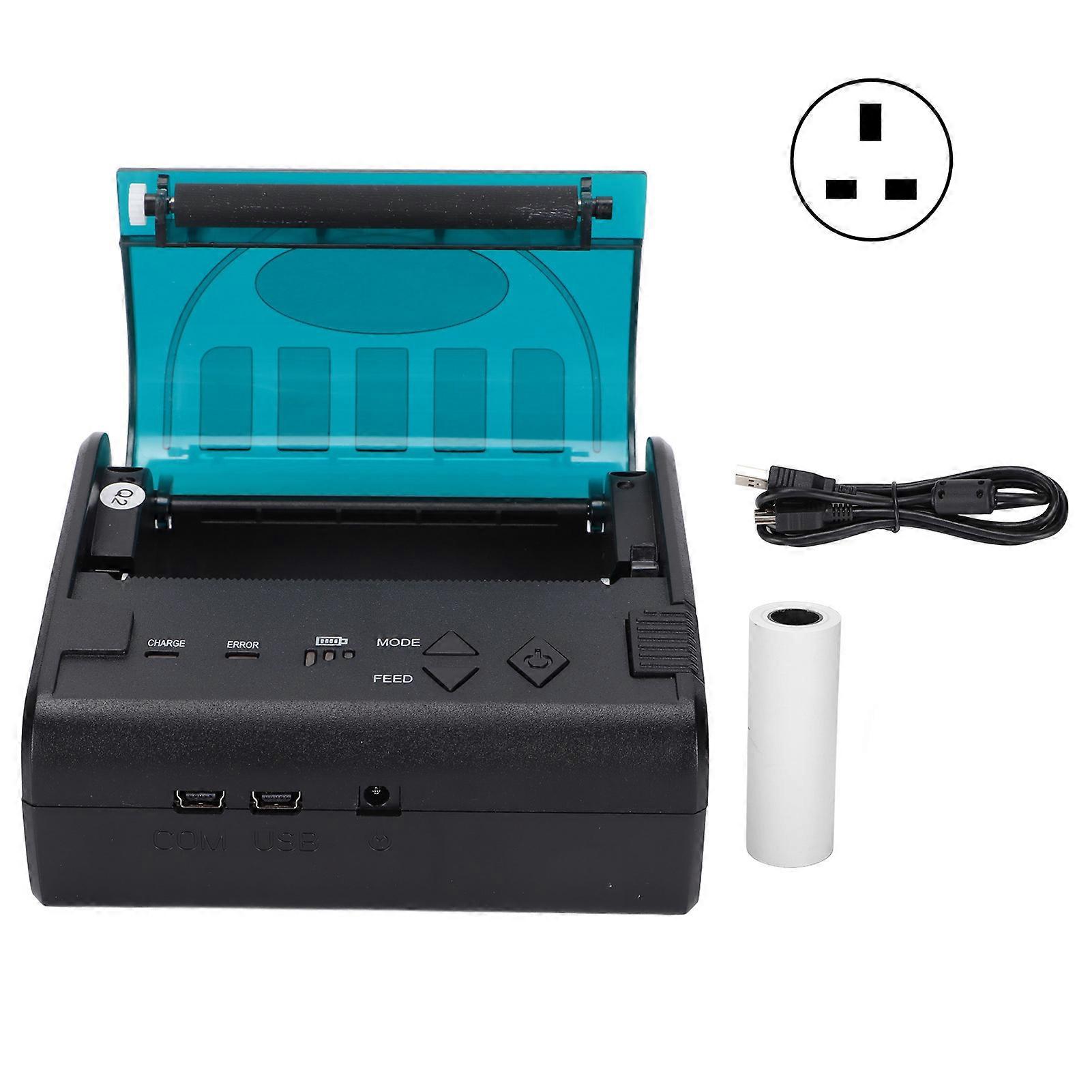 Label Printer 80mm Mini Portable Stable Convenient Thermal Printer for Supermarket Takeaway Express Ticket 100‑240vUK Plug