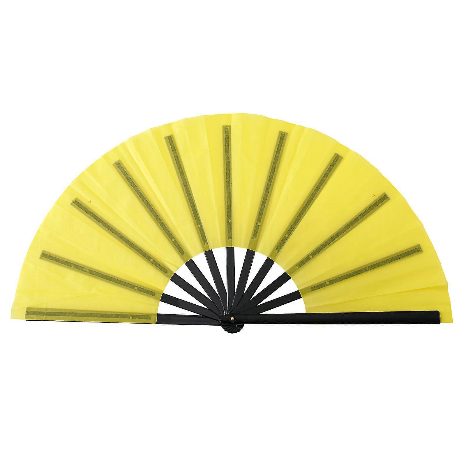 Ventilateur pliant portable portable de couleur unie de 10 pouces avec os noir pour les amateurs d’arts martiaux et les performances sur scène Jaune