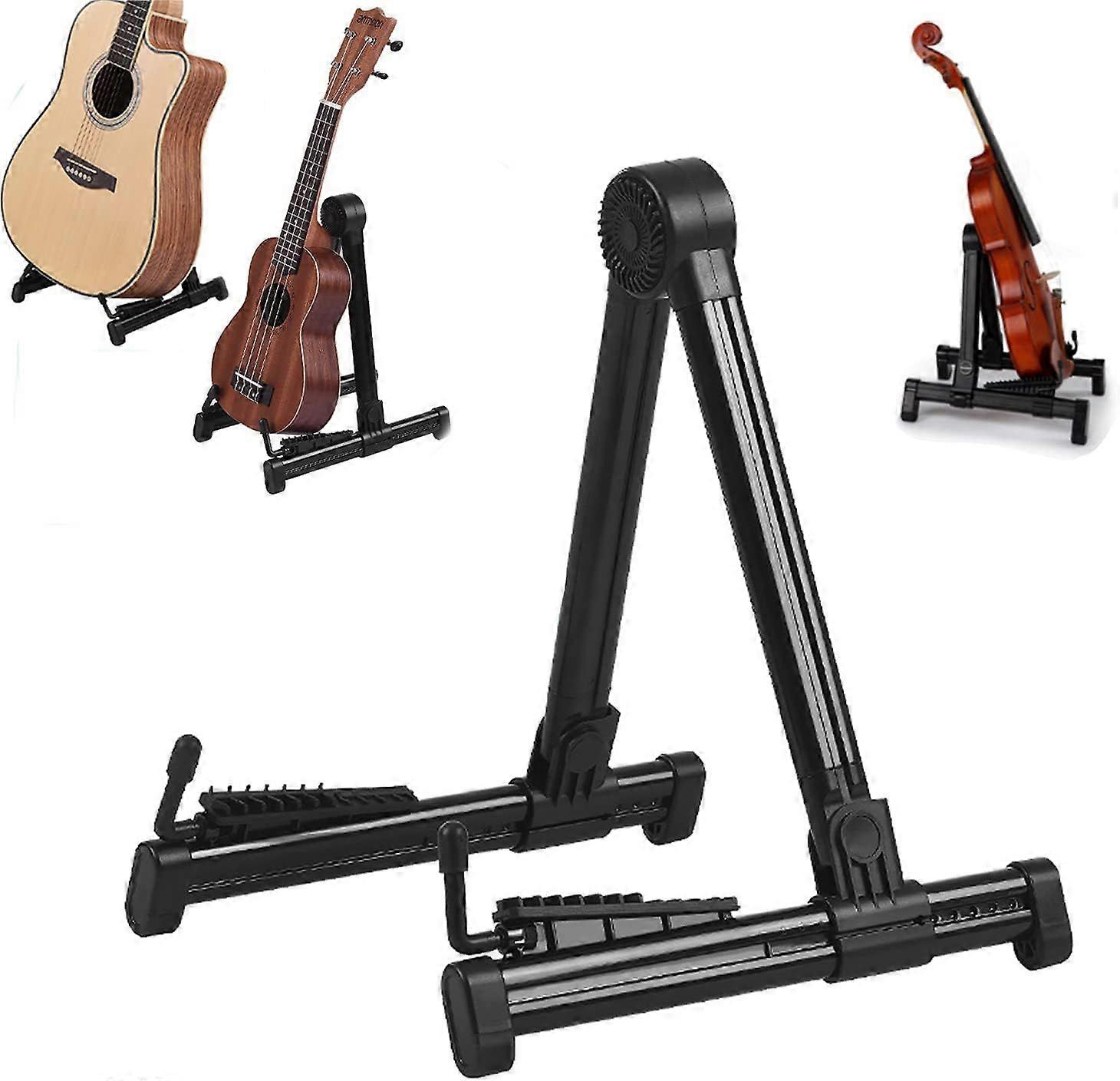 Universal Portable Collapsible Foldable Acoustic Electric Guitar Floor Stand Adjustable for Banjo, Ukulele, Violin