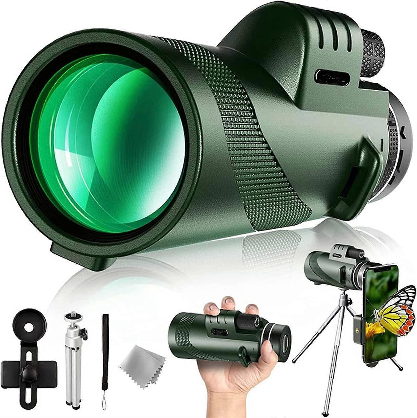 40x60 Monocular Telescope, Monocular Phone Camera, Focus with Single Hand, Day & Night Vision