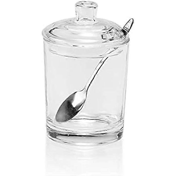 Glass sugar bowl - ANDREA HOUSE - Cylindrical - Transparent - With metal spoon - Table accessory